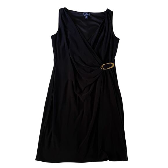 NWT Black Gathered Waist Sleeveless Dress Plus Sz 16 Stretch Slinky Work Office - Picture 1 of 7